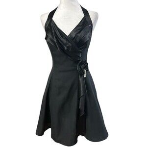 LA Glo Vintage‎ Black Satin Trimmed Halter Dress Tulle Underneath Sz Sm